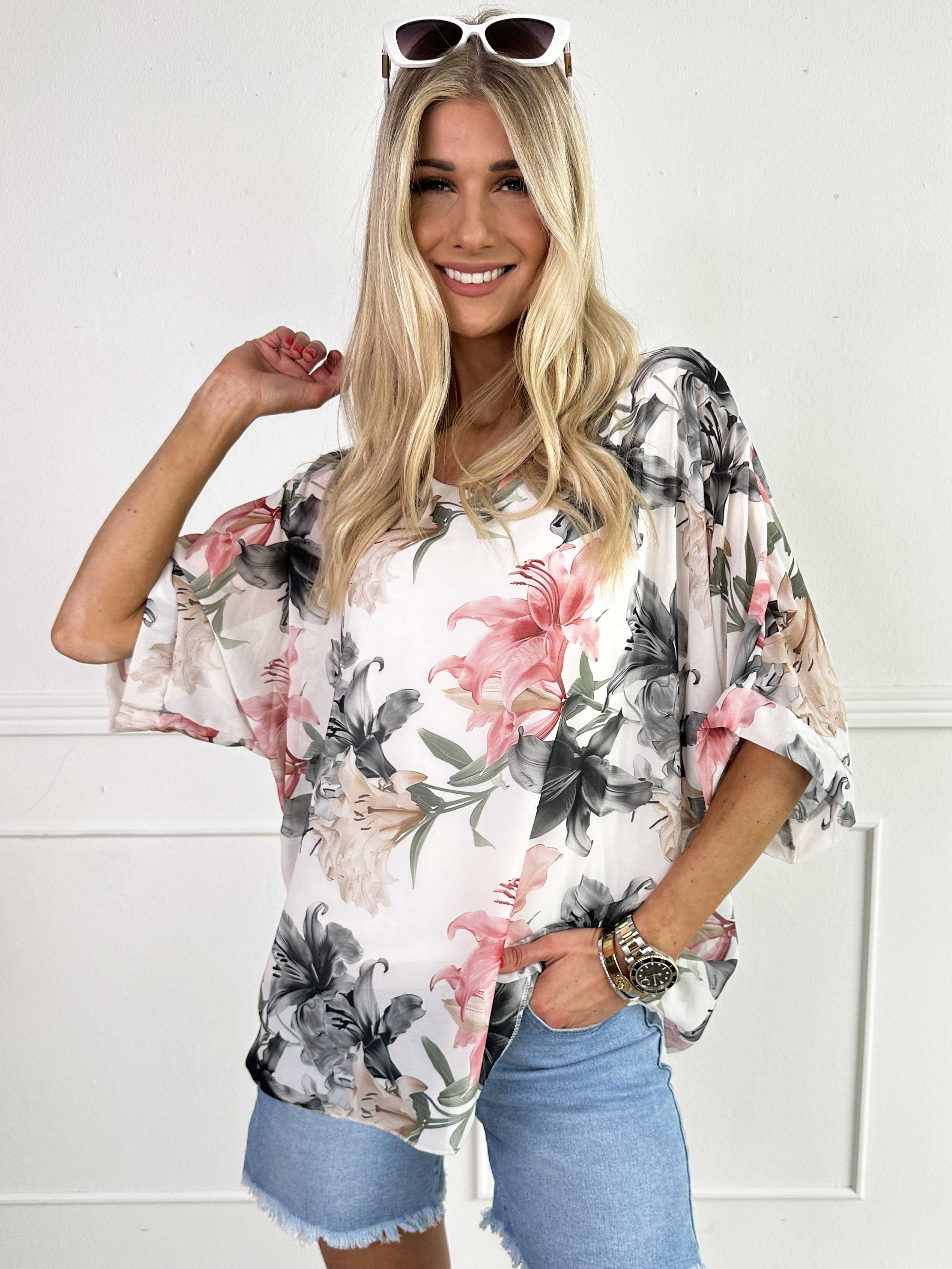 Minna - Blomstret tunika i chiffon med viscose top